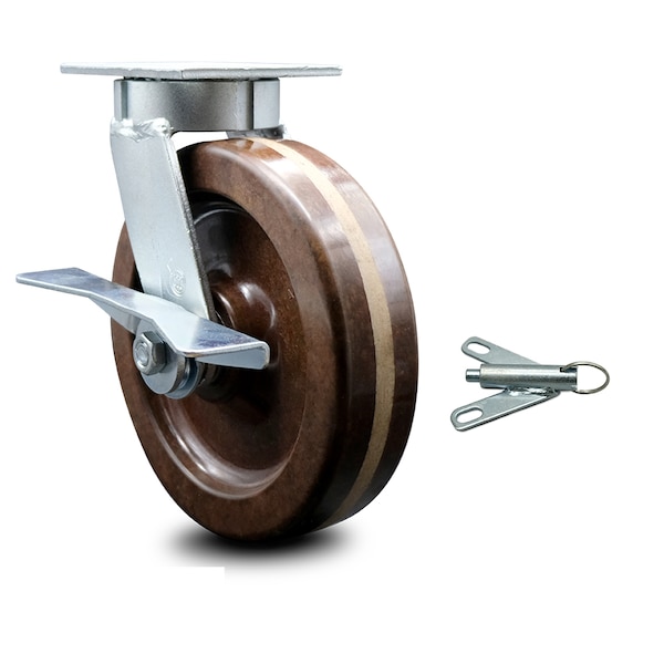 8 Inch Kingpinless High Temp Phenolic Wheel Caster with Brake and Swivel Lock